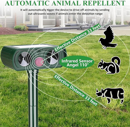 4 Pack Solar Ultrasonic Animal Repellent Outdoor Deer Repellent Cat Repellent Animal Raccoon Deterren Motion Detection Scare Squirrel, Rabbit Waterproof for Yard Farm Garden