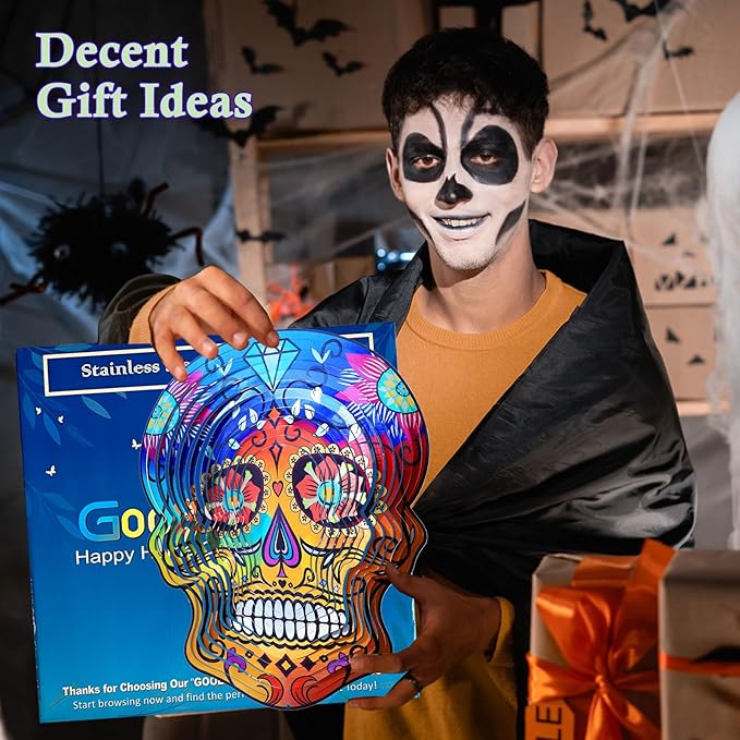 Goolyrusim Metal Wind Spinner - Sugar Skull Wind Spinners, Kinetic Hanging Wind Sculpture 3D Skeleton Wind Catcher for Yard and Garden Decoration Outdoor Decor, Unique Gifts for Halloween, Christmas