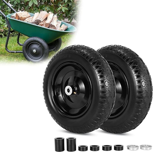 14.5" Flat Free Wheelbarrow Wheels and Tires, 3.50-8" Flat-Free Solid Tire with 5/8" Axle Bore Hole for Wheelbarrow Lawn Mover Trolley Dolly Go Kart Replacement