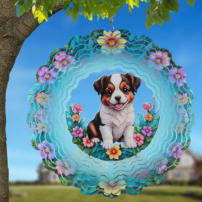 Metal Wind Spinners for Outdoor,Birthday Gifts for Women Mom Grandma, 12 Inch Dogs Wind Spinner, Kinetic Sculpture Garden Decor for Ornament Gifts