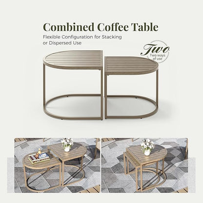 5-Piece Outdoor Patio Conversation Furniture Set, Sectional Outdoor Furniture with Washable Thick Cushions, Steel Modern Conversation Set with Nesting Coffee Table for Porch, Balcony - Beige