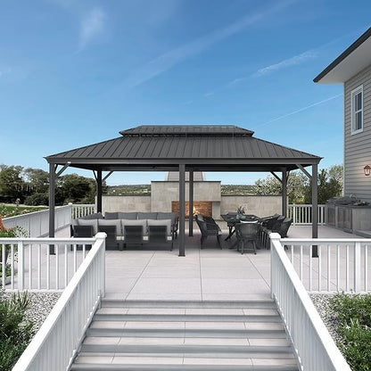 PURPLE LEAF 12' X 20' Gazebo with Galvanized Steel Hardtop Roof Patio Gazebo for Outdoor Lawn and Garden Permanent Pavilion Grey（Only Frame）