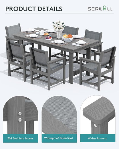 SERWALL Textilene Outdoor Dining Chair Set of 2, HDPE Frame with Textile Chair Seat, Holds up to 300 LBS, All Weather Resistant Chairs for Lawn, Garden, Yard and Poolside, Gray, Grey