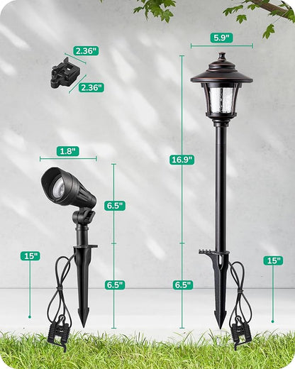 EDISHINE Low Voltage Landscape Lights Kit, 3W 120LM LED Pathway Lights & 3.2W 240LM Spotlights, Seed Glass, 12V Outdoor Landscape Lighting with Connectors, Aluminum Landscape Light for Garden Yard