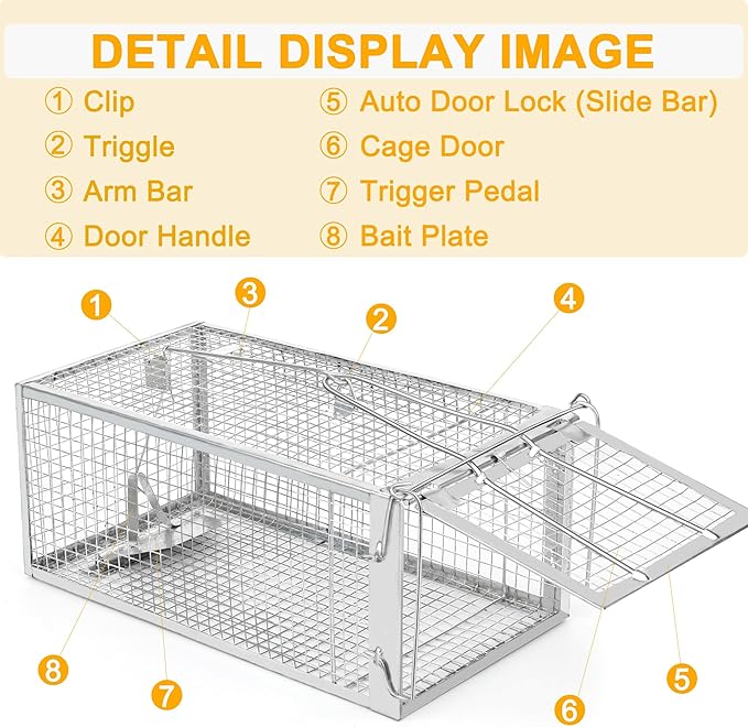 2 Pack Humane Rat Traps - Live Mouse Rat Cage Traps Catch and Release for Indoor Outdoor, Small Animals Traps, Easy to use(12.6''*5.5''*4.7'')