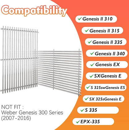 19.5" Grill Grates for Weber Genesis 300 Series，Cooking Grates for Weber Genesis E310 E320 E330 S310 S320 S330, Replacement Parts for Weber 7528/7524, 304 Stainless Steel