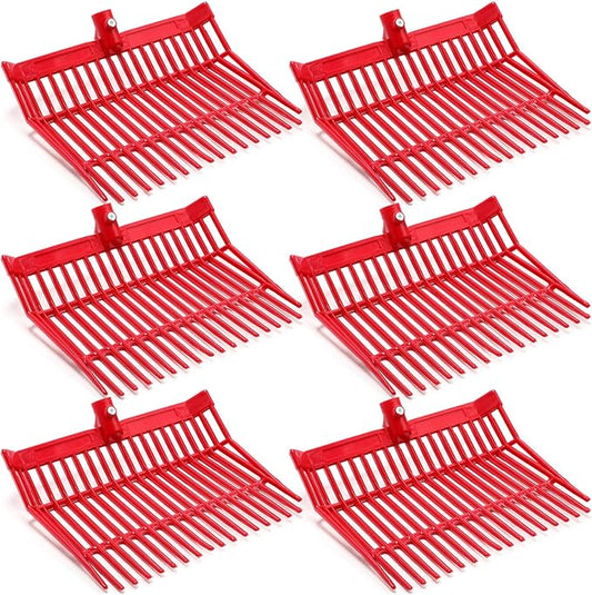 Lasnten 6 Pcs Manure Fork Replacement Head, 18 Tines Pitchfork Head with Screws and Nuts, Horse Manure Rake for Picking up Grass and Hay(Red)