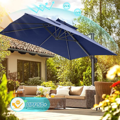 HOTIME10x10ft Patio Umbrella Cantilever Umbrella Double Top - Upgrade and Intensify - 360 Rotation and 5 Angles Adjustment - Aluminum Offset Pool Umbrella Outdoor Umbrellas for Patio Garden Deck Pool