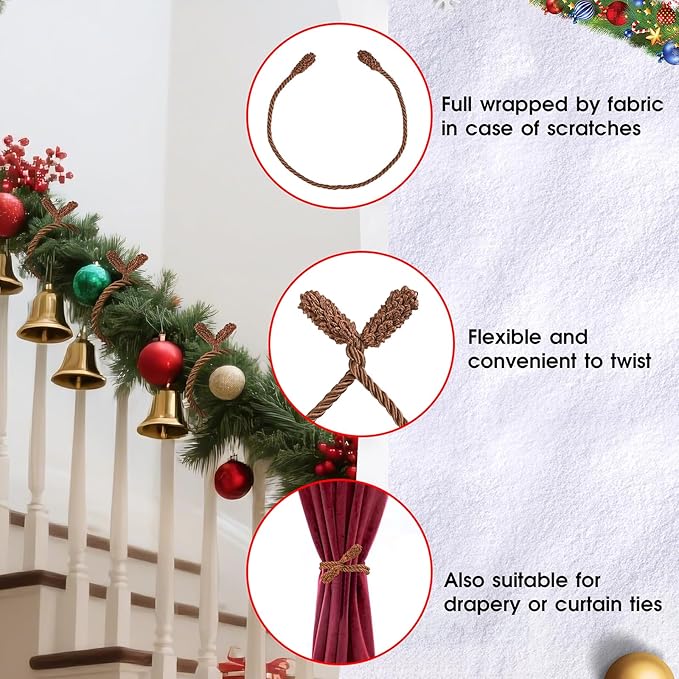 Christmas Garland Ties, 16Pcs 20in Garland Twist Ties for Banister, Reusable and Flexible Decorative Twist Tie for Home Decorations and Holiday Craft Gift Wrapping - Brown