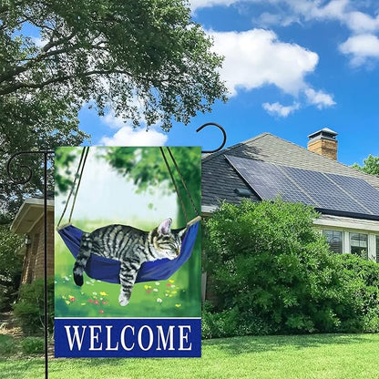 Welcome fall cat garden flag for outside 12x18, seasonal flags with cats double sided house flags, House Yard Lawn Decor Holiday Funny Garden Yard Decoration