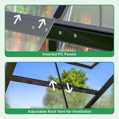 WKM 10x18 FT Greenhouse for Outdoors, Polycarbonate Greenhouse with Quick Setup Structure and Roof Vent, Enhanced Aluminum Green House for Garden Backyard, Black