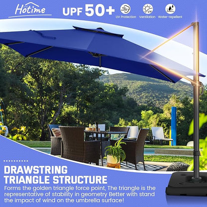 Hotime 10ft Patio Cantilever Umbrella Deck Offset Double Roof Umbrellas,sombrillas de patio Large Rectangular tilt umbrella with 360°Rotation&Heavy-Duty Aluminum Frame,for Poolside Garden,Dark Blue