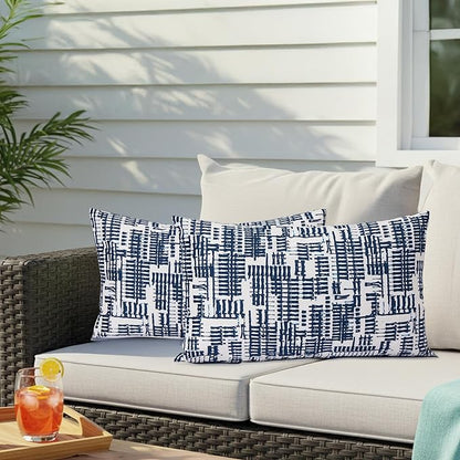 Outdoor Lumbar Pillows Waterproof Covers 2 Pack 12×20 Inch, Decorative Toss Pillows Covers, Rain-Proof, Fade Resistant for Patio Furniture, Sofa, Couch, Garden