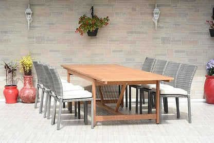 Amazonia Jefferson 9-Piece Patio Extendable Dining Table Set | Light Grey Wicker Chairs with Cushion | Ideal for Outdoors and Indoors