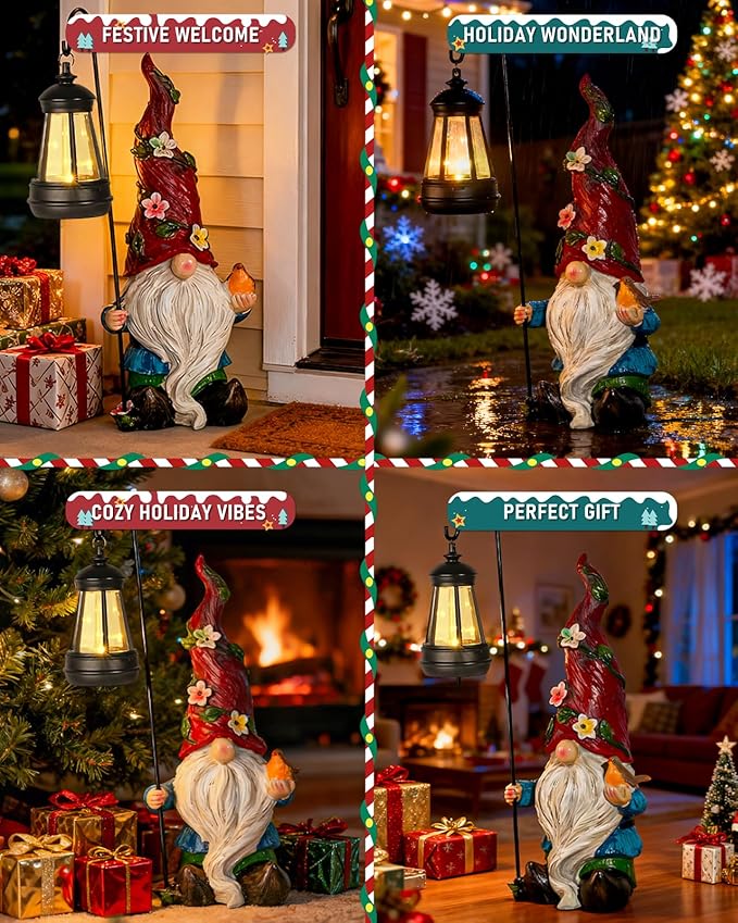 Garden Gnomes Outdoor Statue with Solar Lights,Solar Gnomes Decorations for Yard Outdoor gnome Decorations for Garden, Patio Gnome Gifts for Mom