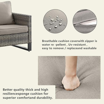 Wicker Outdoor Patio Furniture Set - 8 Piece Patio Conversation Set with 4 Swivel Rocker Chairs,2 Rattan Ottoman,1 Couch and 1 Metal Coffee Table for Outside Porch Deck Backyard(Mixed Grey/Grey)