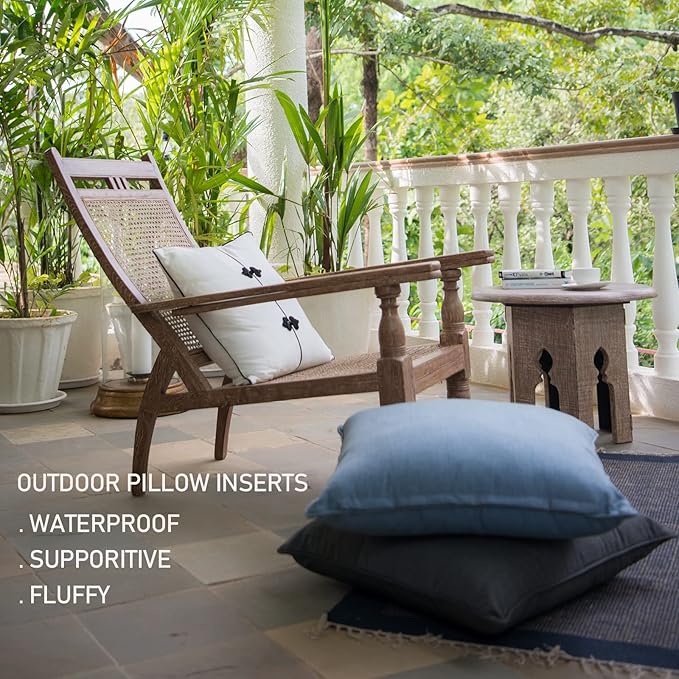26 x 26 Outdoor Throw Pillow Inserts Set of 2 Waterproof Square Premium Decorative Couch Pillow Stuffers Form Large White Sofa Cushions Indoor