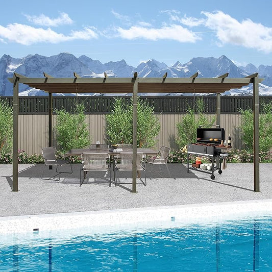 Domi Outdoor Living 11' X 20' Outdoor Pergola with Retractable Canopy Aluminum Shelter Sun Shade Grape Trellis for Patio, Backyard and Lawn, Gray