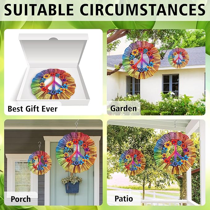 Peace Flower Wind Spinner, Peace Flower Wind Spinner Hanging for Yard and Garden, Unique Gift Wind Spinner, 3D Hanging Wind Spinner Outdoor