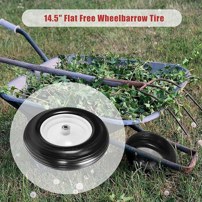14.5" Wheelbarrow Tires Fits 3.50/2.50-8, 4.00-6, 4.00-8, 4.80/4.00-8 Flat Free Tire with 3" - 6" Centered Hub, 3/4" or 5/8" Bushing, Universal Replacement Wheelbarrow Wheels, 1 Pack