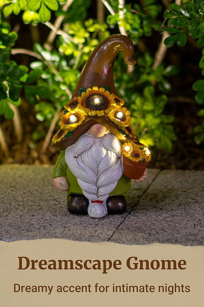 Solar Garden Gnome Statue, 7.67" Tall — Outdoor Resin Garden Statue for Yard, Backyard, Patio, Porch, Lawn; Garden Decor, Gnome Gifts, Birthday Gifts for Women