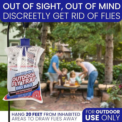 Fly Traps Outdoor Fly Trap for Patio. 2 Large Non-Toxic Pre-Baited Flies Bags Outdoor Disposable. Big Hanging Bug Catchers for All Filth Flies Killer for Outside Bug Control in Yard Horse Ranch