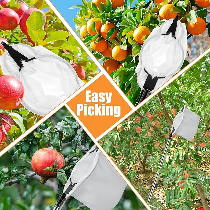 Fruit Picker Pole 5 FT Adjustable Pole with Soft Bag Fruit Catcher Equipment Tree Picker with Fruit Storage Bag for Apples Mango Pear Orange Avocados Fruit Picking(1.6 m/5.25ft)