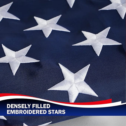 Homissor American Flag 10x15 Ft US USA Flags Large United State Flag Heavy Duty Outdoor Embroidered Stars for All Weather High Wind Sewn Stripes With 5 Brass Grommets