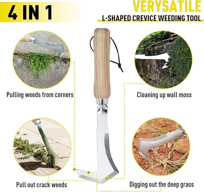 Jardineer Weed Puller Tools Set, 3 Pack Hand Crack Weeder, Stainless Heat Treated Steel Weed Root Remover with Ergonomic Handle, Multi-Purpose Weeding Tools for Lawn Garden Patio & Yard
