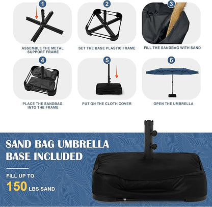 Sundale Outdoor 15ft Large Patio Umbrella with Base Included and Umbrella Cover, Outdoor Double-Sided Umbrella
