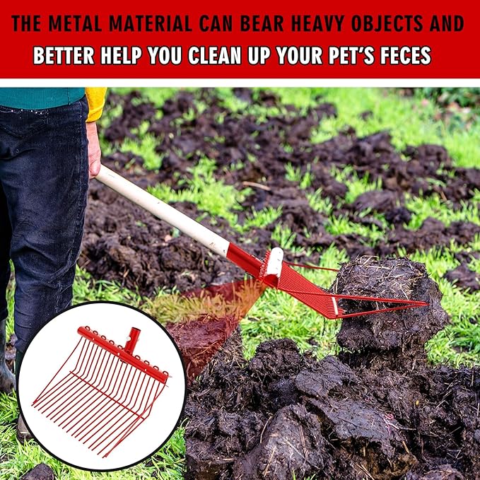 Tandefio 1 Pack Pitchfork Replacement Head Metal Horse Manure Rake Gardening Pitch Fork with Angled Tines for Horse Stall Poop Picking up(Red)