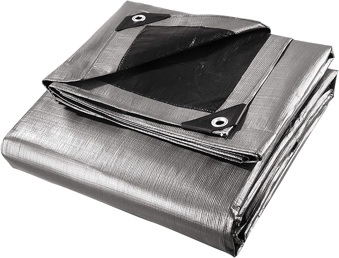 Yescom 10x12ft Heavy Duty Reinforced Poly Tarp 10-mil Waterproof Tarpaulin Ground Sheet Camping Tent Cover with Eyelets Reversible Silver Black Tarps