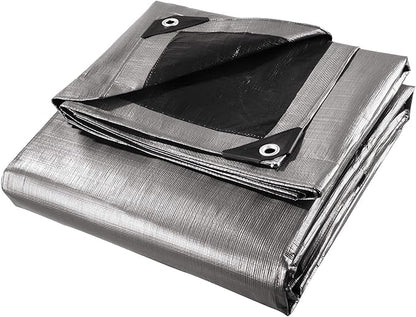 Yescom 10x12ft Heavy Duty Reinforced Poly Tarp 10-mil Waterproof Tarpaulin Ground Sheet Camping Tent Cover with Eyelets Reversible Silver Black Tarps
