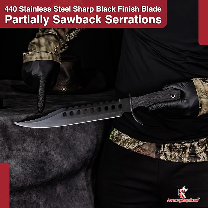 Armory Replicas Night Stalkers Marine Force Recon Hunting Outdoor Survivors Sawback Knife 17 Inches Black