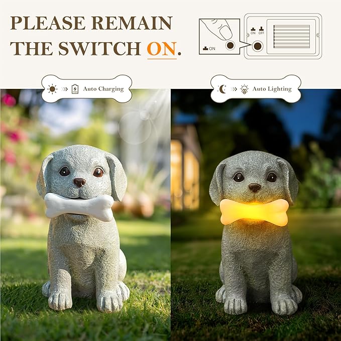 Solar Dog Garden Statues, Outdoor Puppy Figurine with Glowing Bone Light, Perfect Decor for Yard, Porch, Birthday, Christmas, or Memorial Gifts for Dog Lovers, Mom, Grandma