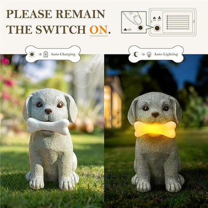Solar Dog Garden Statues, Outdoor Puppy Figurine with Glowing Bone Light, Perfect Decor for Yard, Porch, Birthday, Christmas, or Memorial Gifts for Dog Lovers, Mom, Grandma