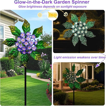 Glow-in-Dark Metal Wind Spinner for Yard and Garden, Outdoor Luminous Wind Spinners Yard Art Garden Decor (13.4" W x 47" H) Purple