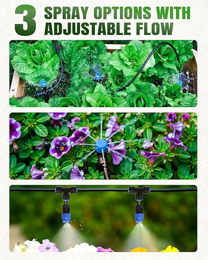 Breeze Touch 230ft Quick-Connect Drip Irrigation System, Automatic Garden Watering System with 1/2" & 1/4" Fast-Lock Tubing - Adjustable Nozzles & Sprinklers for Garden,Greenhouse, Lawn,Potted Plants