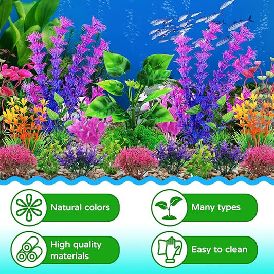 Aquarium Decorations Plants, 20pcs Aquarium Decor Plants, Colorful Fish Tank Accessories, Fish Tank Plants Plastic Decoration for Aquariums