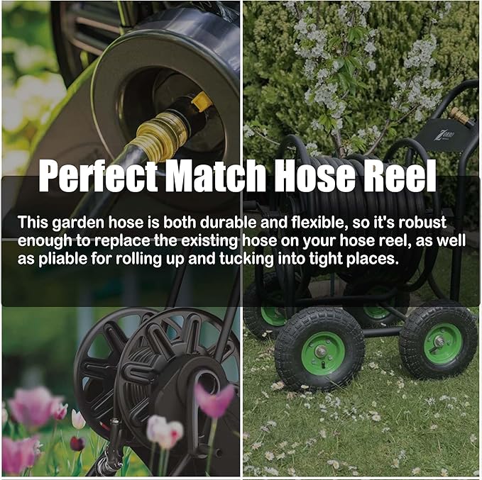 Hybrid Garden Hose 25FT - 5/8" Durable Sturdy and Functional Heavy Duty Rubber Hose with Brass Fittings - UV Resistant and Leak Proof for Lawn Care Gardening and Outdoor Cleaning