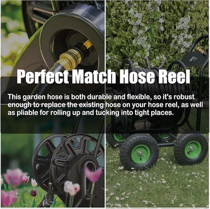 Hybrid Garden Hose 50FT - 5/8" Durable Sturdy and Functional Rubber Hose with Brass Fittings - UV Resistant Leak Proof for Large Gardens and Outdoor Use