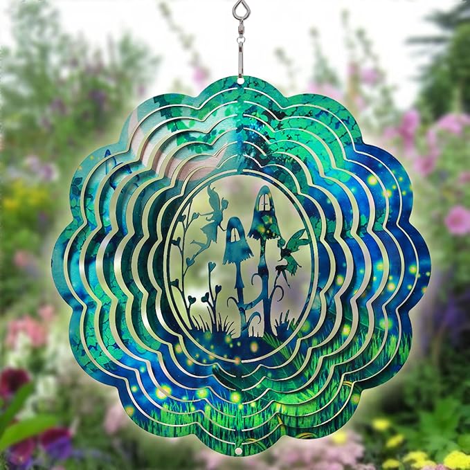 Spring Song Fairy Garden Wind Spinner, Stainless Steel, Kinetic Art, Indoor/Outdoor Hanging Decor