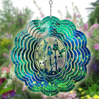 Spring Song Fairy Garden Wind Spinner, Stainless Steel, Kinetic Art, Indoor/Outdoor Hanging Decor