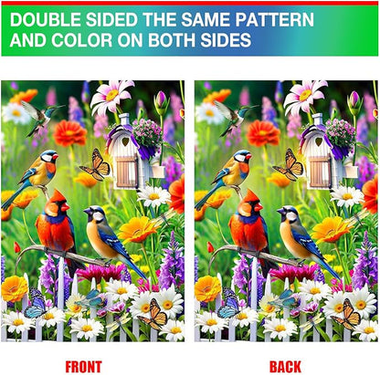 Spring Summer Humming bird garden Flag Birds Floral Garden Flags 12x18 Double Sided, small Yard Flags for Outside Decoration