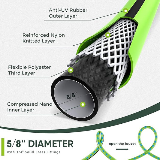 Hybrid Hose 75ft x 5/8", Short Garden Water Hose Heavy Duty, Flexible, Lightweight Hybrid Water Hose with Swivel Handle,3/4'' Brass Fittings, Available For Reel Cart Backyard Burst 500 PSI