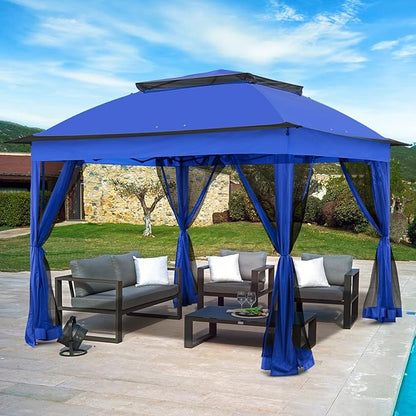 11x11 Outdoor Pop up Gazebo Tent with Mesh Walls for Patio, Lawn, Backyard and Deck, Blue