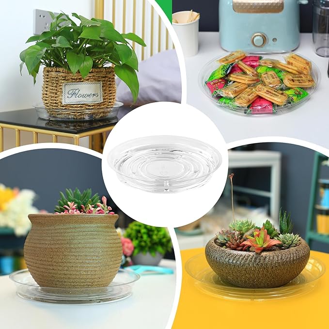 21 Pack Clear Plastic Plant Saucer Drip Trays (6 inch /8 inch /10 inch) Plant Plate Dish for Indoor Flower Pots and Planters, Bulk