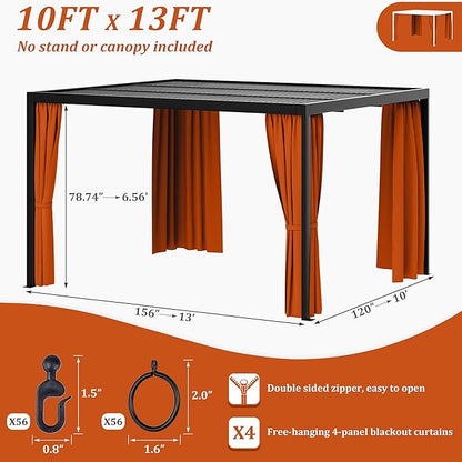 Gazebo Universal Replacement Privacy Curtain,10'×13' Gazebo Outdoor Waterproof Curtains, 4-Panels Sidewall Curtains with Double Zipper for Patio Canopy, Garden and Backyard (Curtain Only)