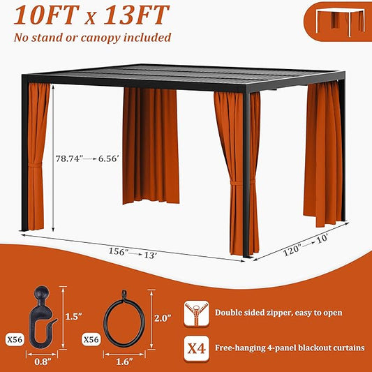 Gazebo Universal Replacement Privacy Curtain,10'×13' Gazebo Outdoor Waterproof Curtains, 4-Panels Sidewall Curtains with Double Zipper for Patio Canopy, Garden and Backyard (Curtain Only)