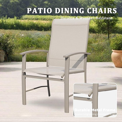 Outdoor Dining Chairs Set of 8, Stackable Patio Chairs with Metal Frame & Textilene Fabric, Perfect for Patio Garden Deck, Ivory